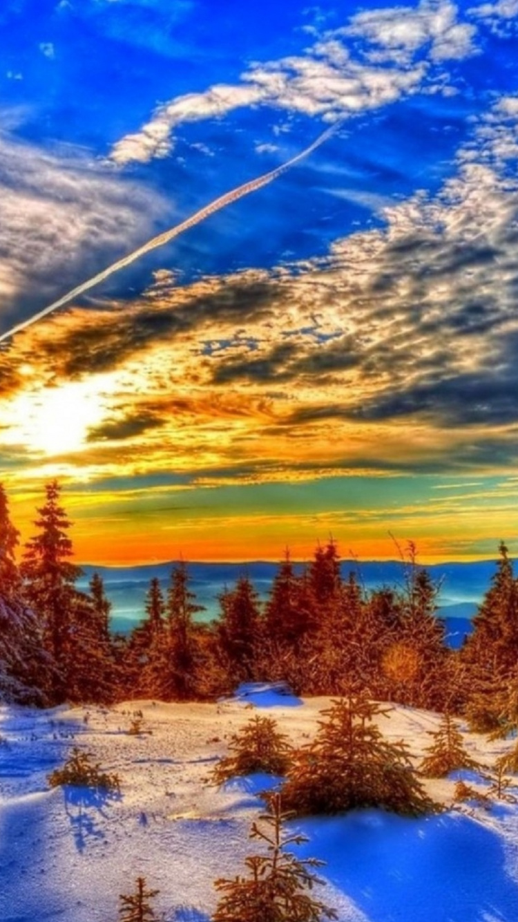 Обои природа, зима, облако, утро, тундра в разрешении 750x1334