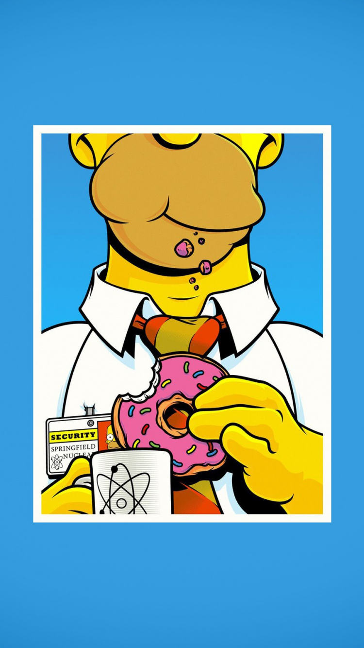 Обои Гомер Симпсон, рисование, пончик, мультфильм, текст в разрешении 750x1334
