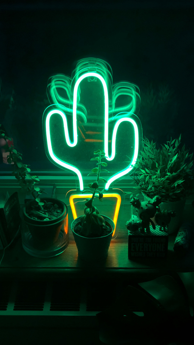 Обои неоновое освещение, растение, Визуальный эффект освещения, автомобильное освещение, электронные табло в разрешении 750x1334