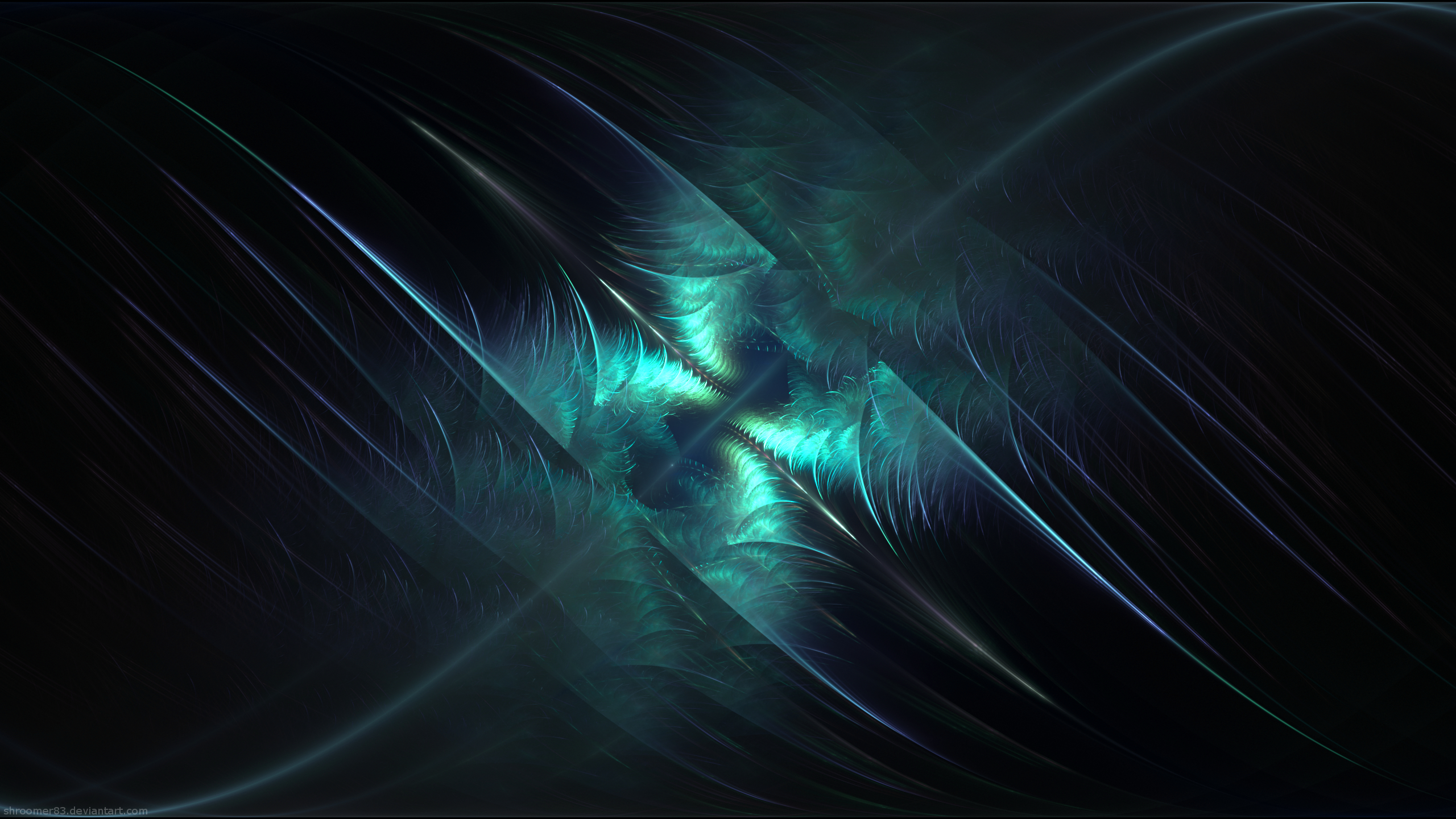 Обои темнота, синий, фрактальное искусство, свет, бирюза в разрешении 2560x1440