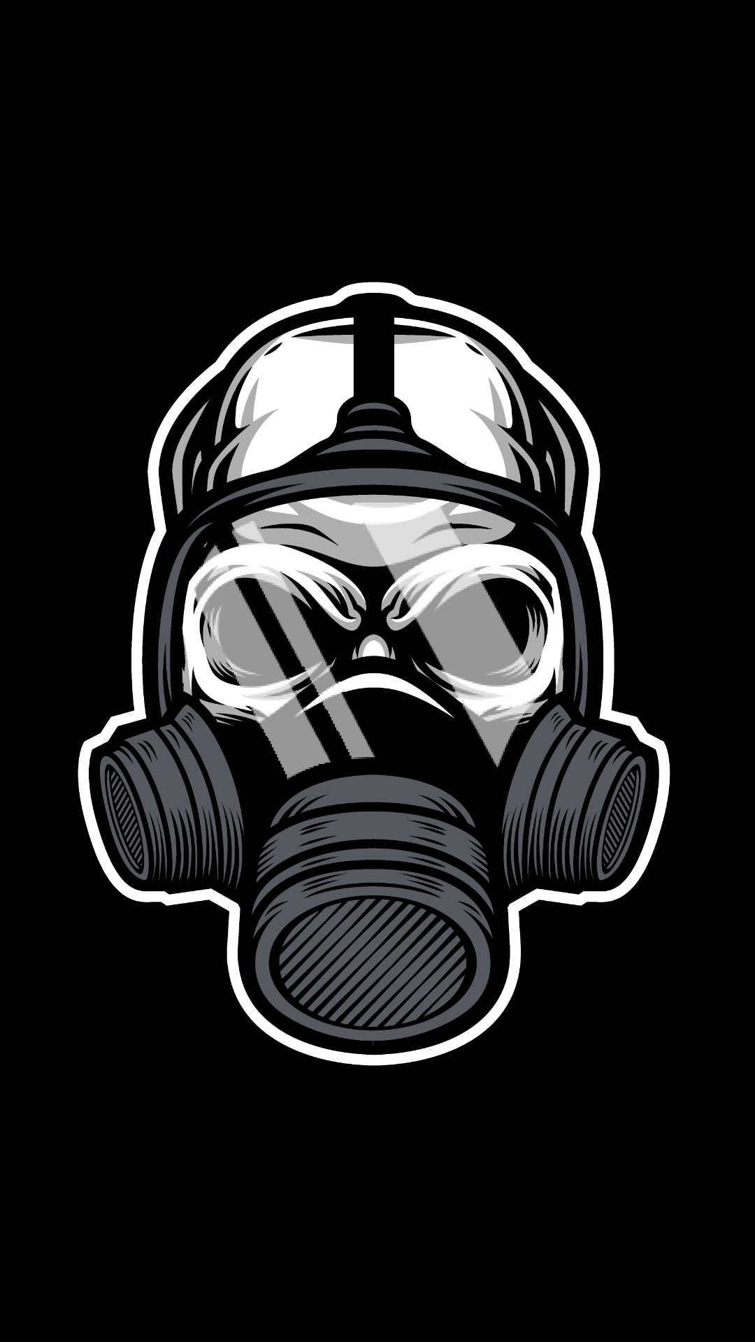 Обои противогаз, иллюстрация, голова, звуковое оборудование, развлечение в разрешении 1080x1920