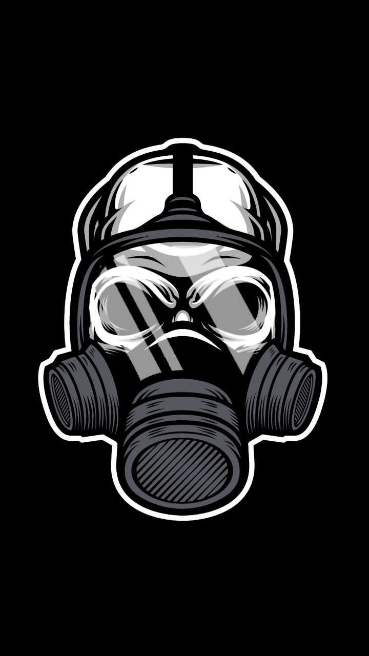 Обои противогаз, иллюстрация, голова, звуковое оборудование, развлечение в разрешении 720x1280