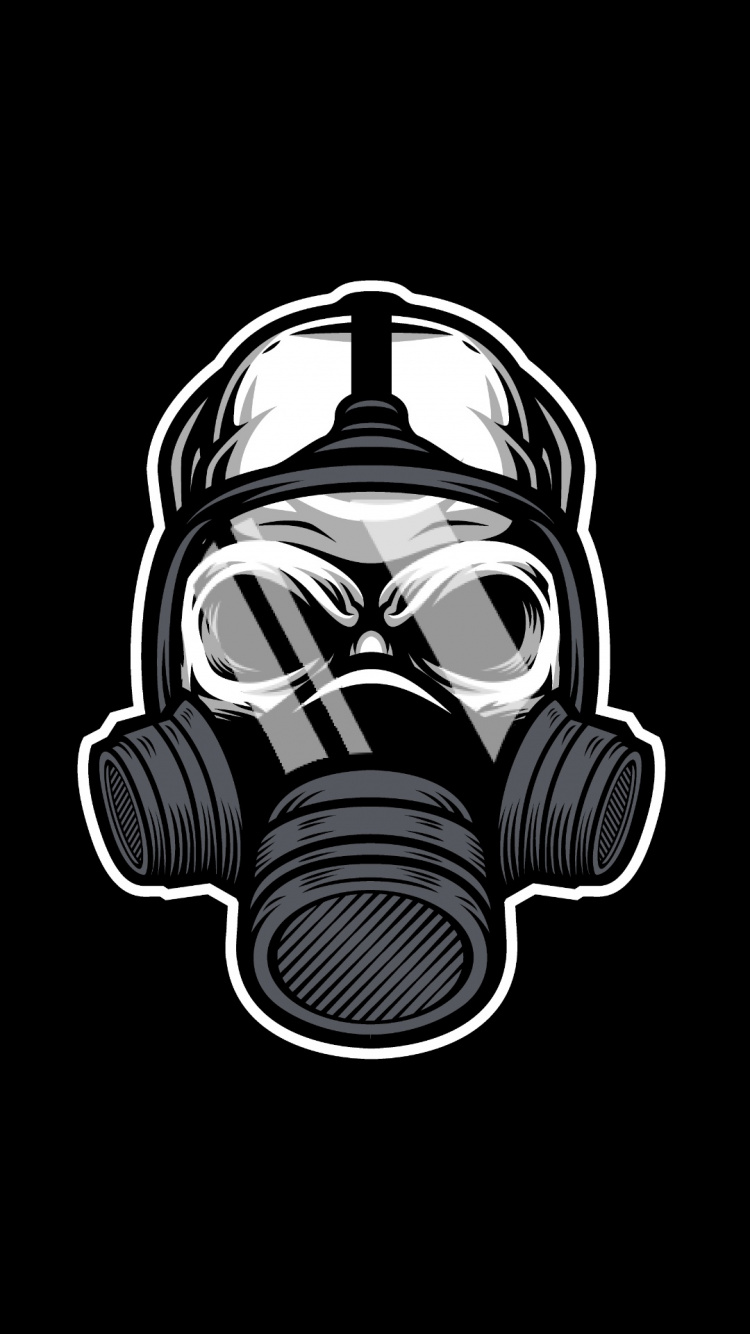 Обои противогаз, иллюстрация, голова, звуковое оборудование, развлечение в разрешении 750x1334
