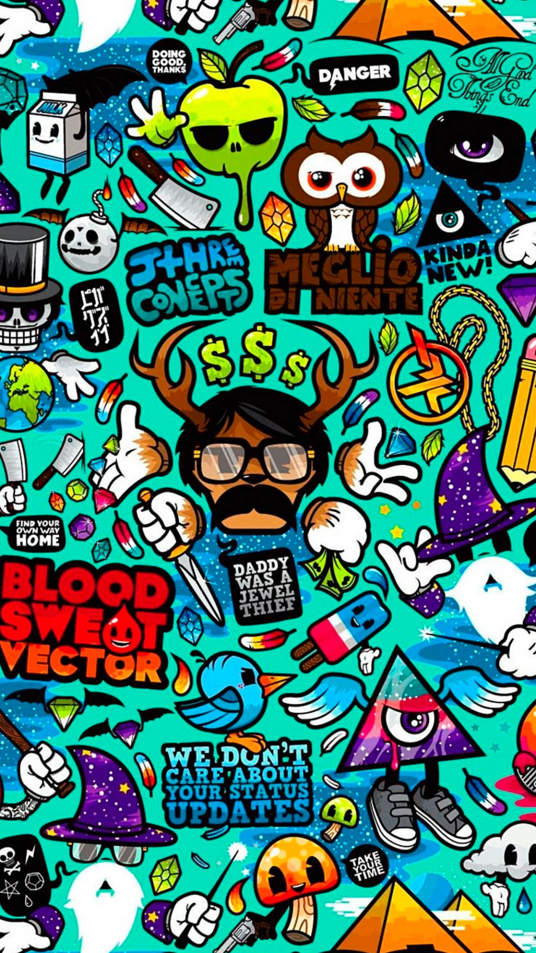 Обои граффити, иллюстрация, уличное искусство, психоделическое искусство, арт в разрешении 1080x1920