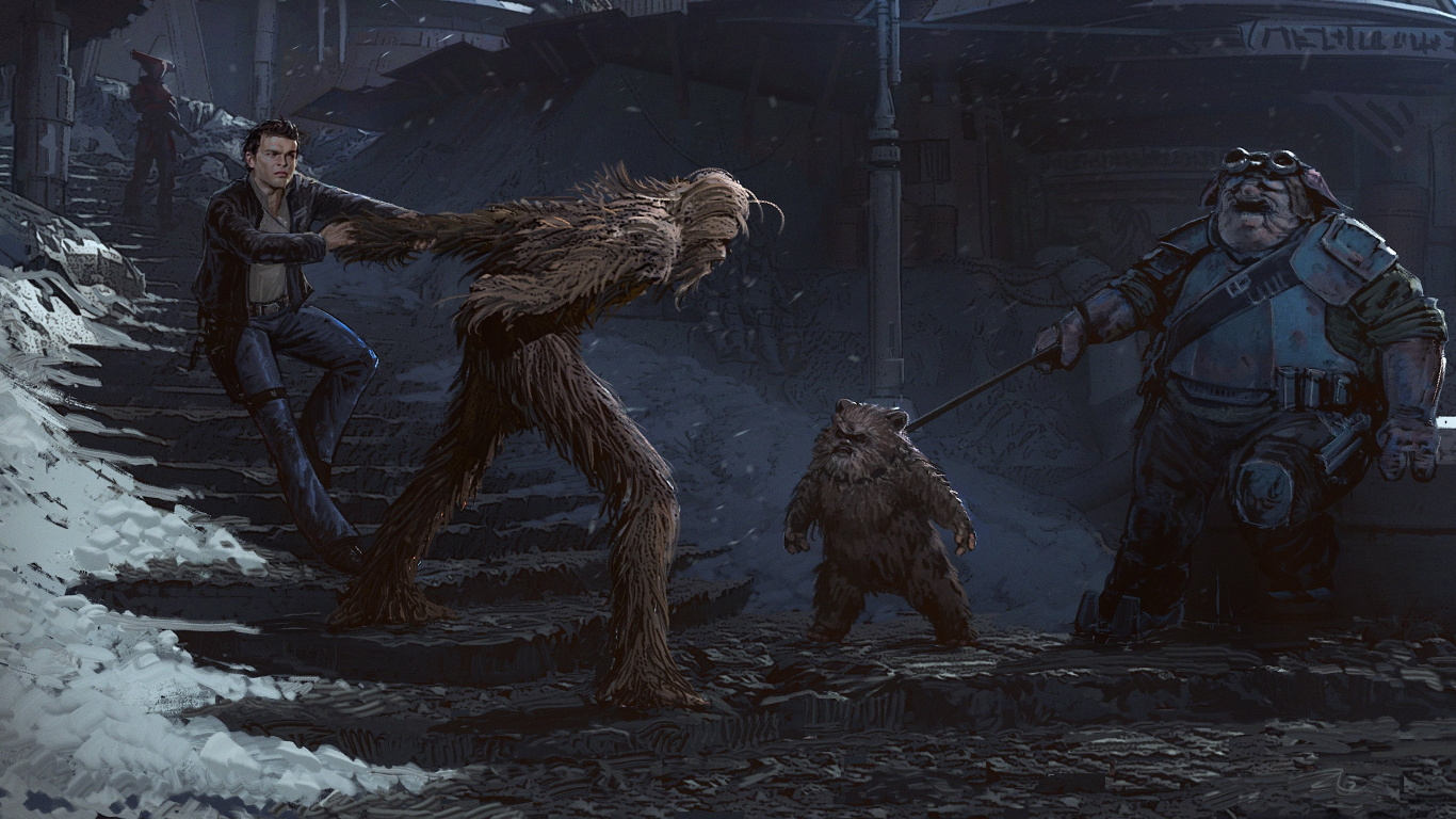 Обои Соло Звездные Войны История, чубакка, хан соло, Компания lucasfilm, арт в разрешении 1366x768
