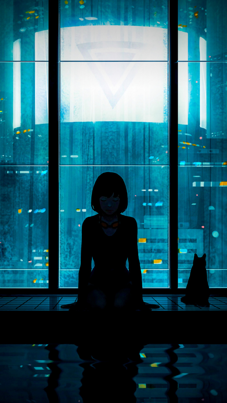 Обои отражение, небьющиеся, свет, синий, лазурный в разрешении 750x1334