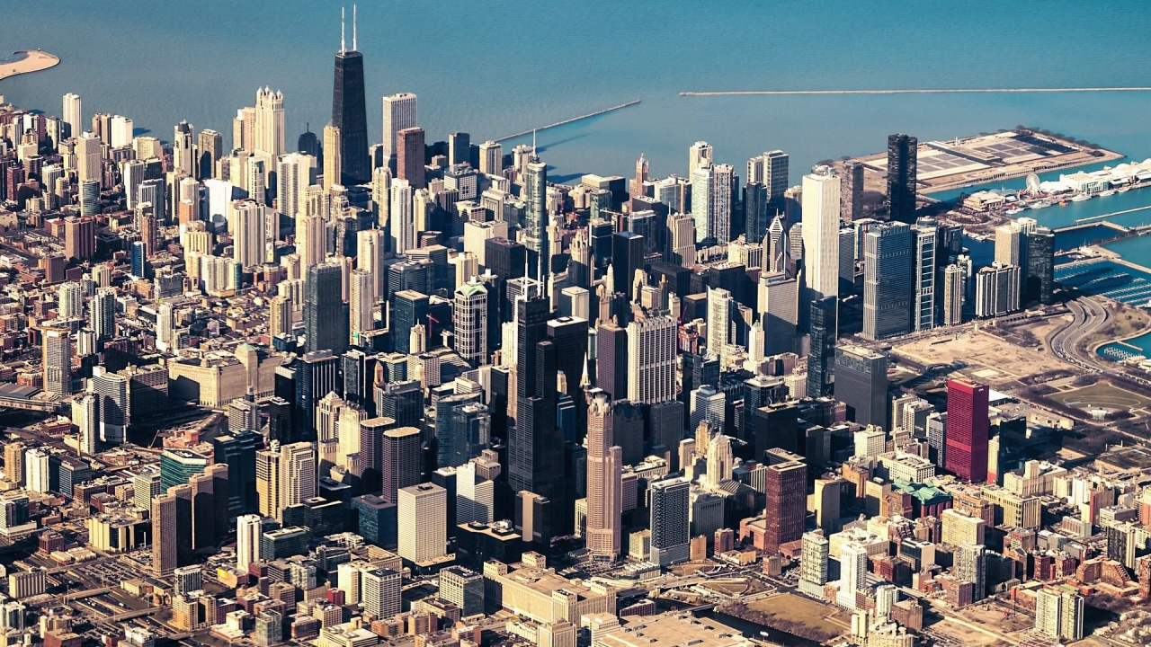 Обои Чикаго, небоскреб, город, городской пейзаж, городской район в разрешении 1280x720