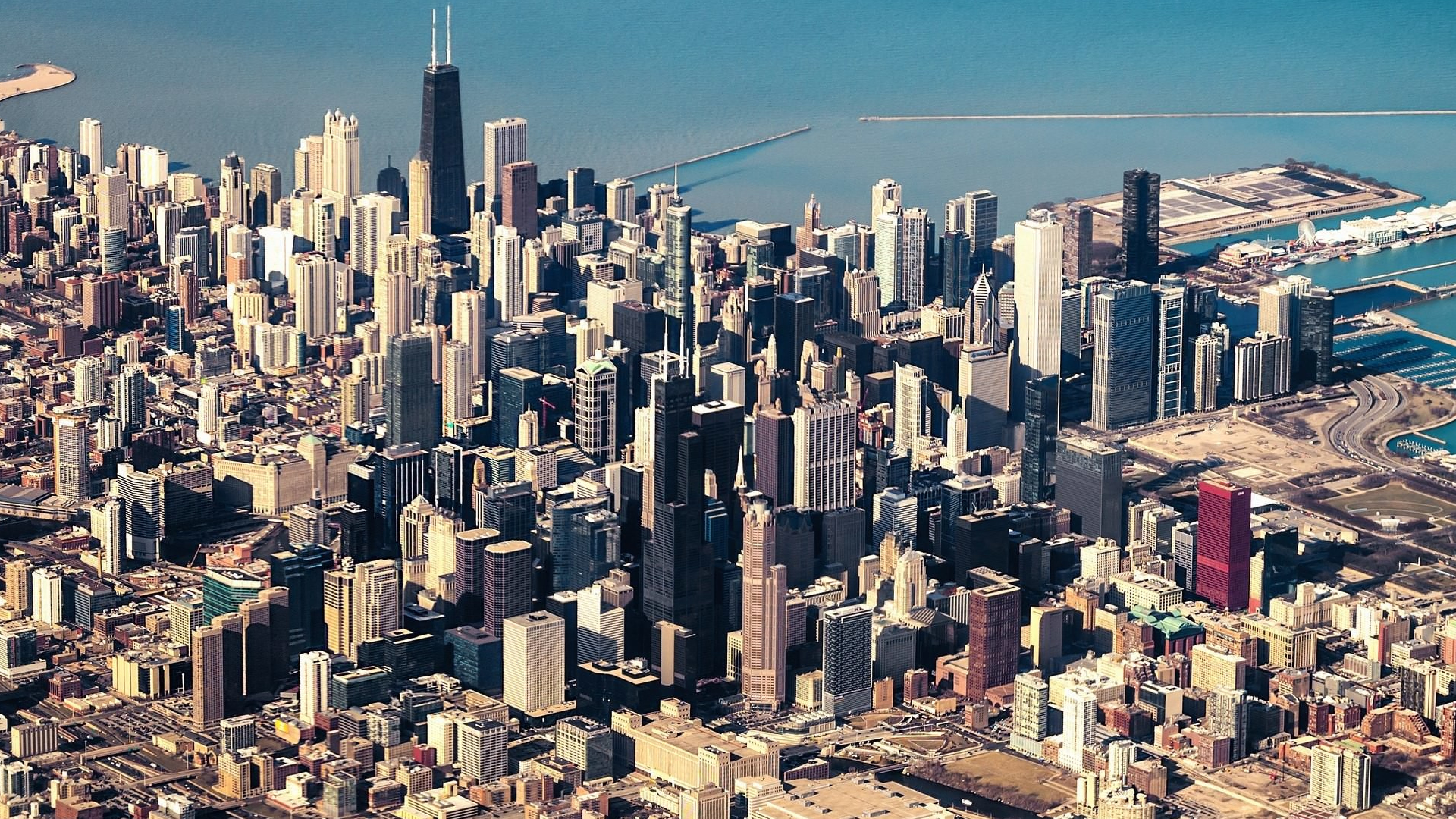 Обои Чикаго, небоскреб, город, городской пейзаж, городской район в разрешении 3840x2160