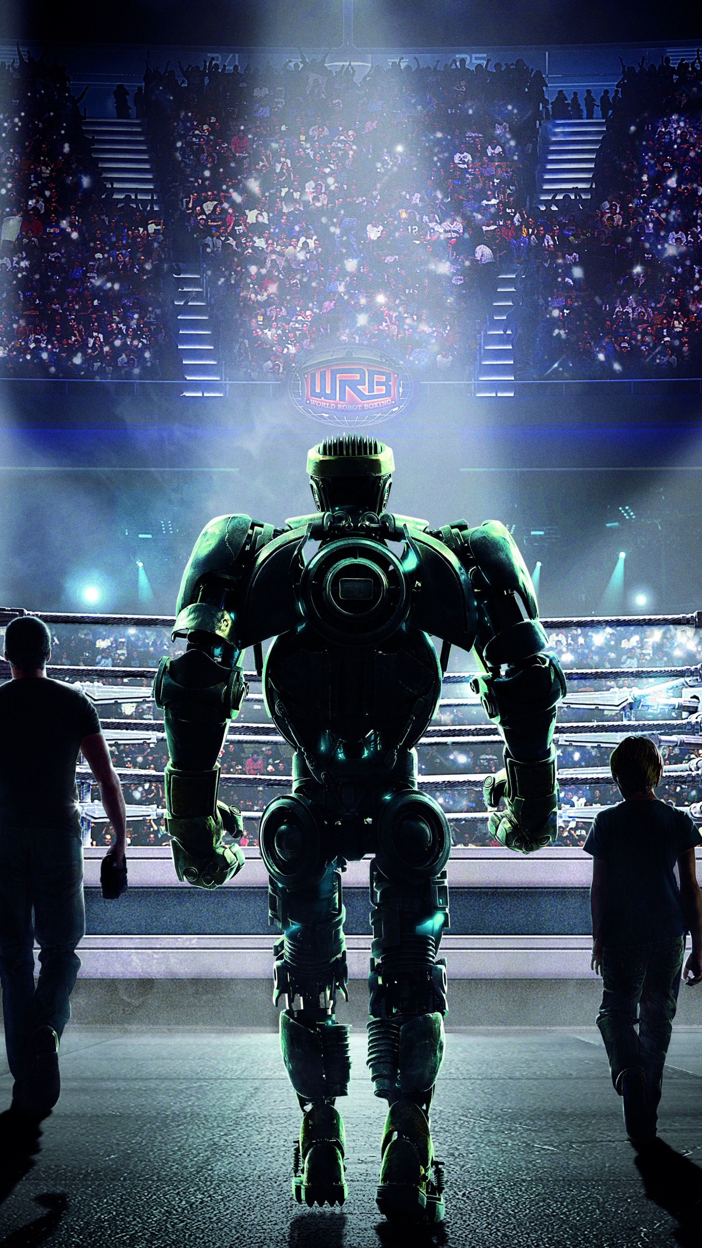 Обои Реальная Сталь, Результат фильма, фонограмма, темнота, Цифровой композитинг в разрешении 1440x2560