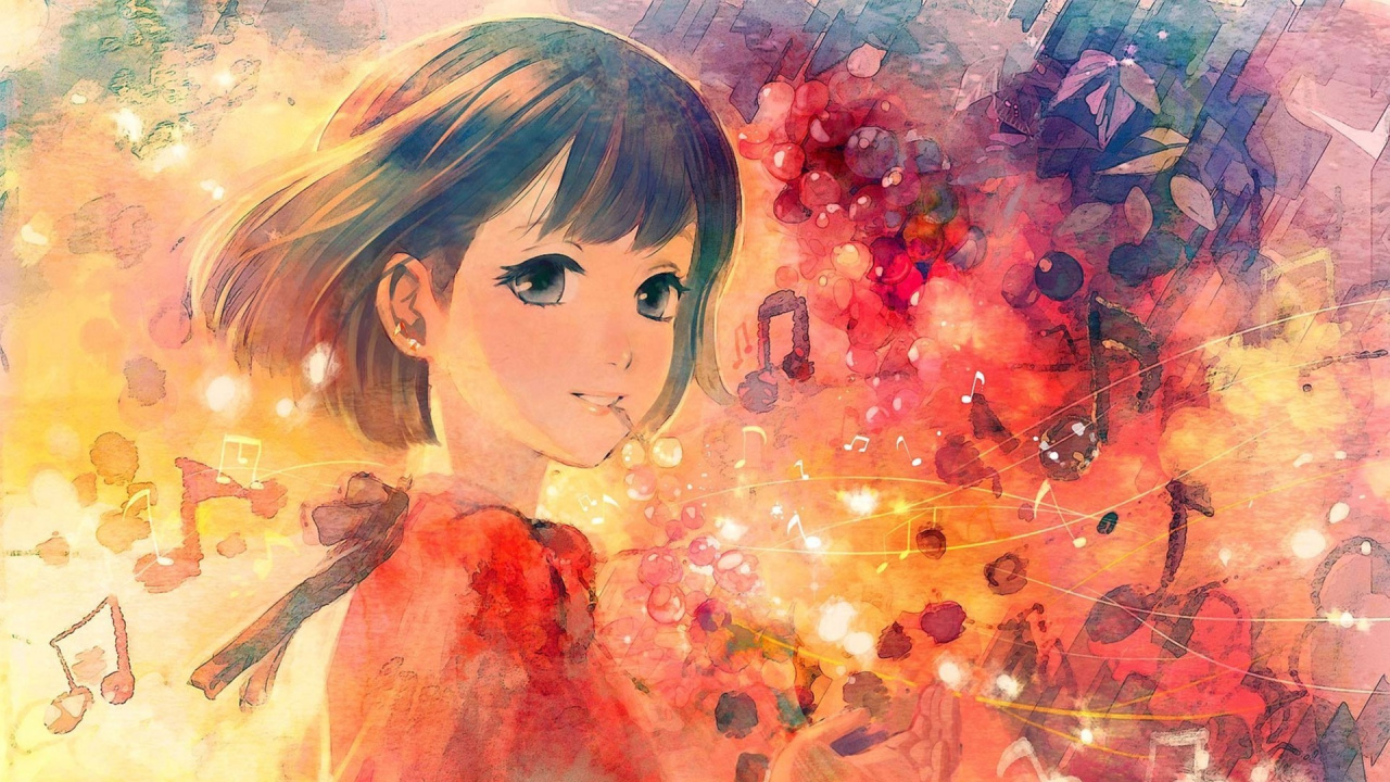 Обои аниме, Кавайная, Манга, рисование, акварельные краски в разрешении 1280x720
