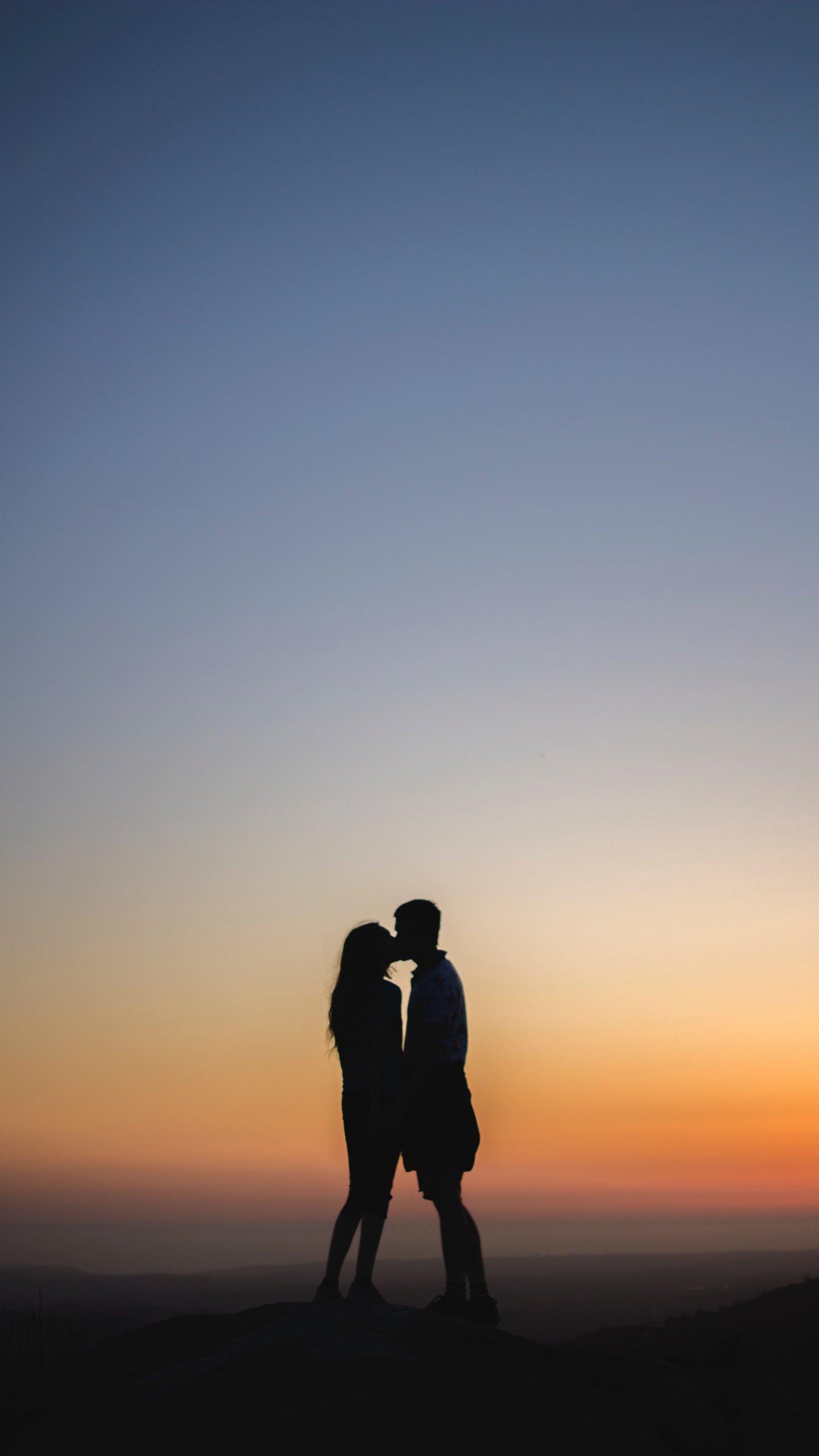Обои силуэт, роман, поцелуй, пара, Люди в природе в разрешении 1440x2560