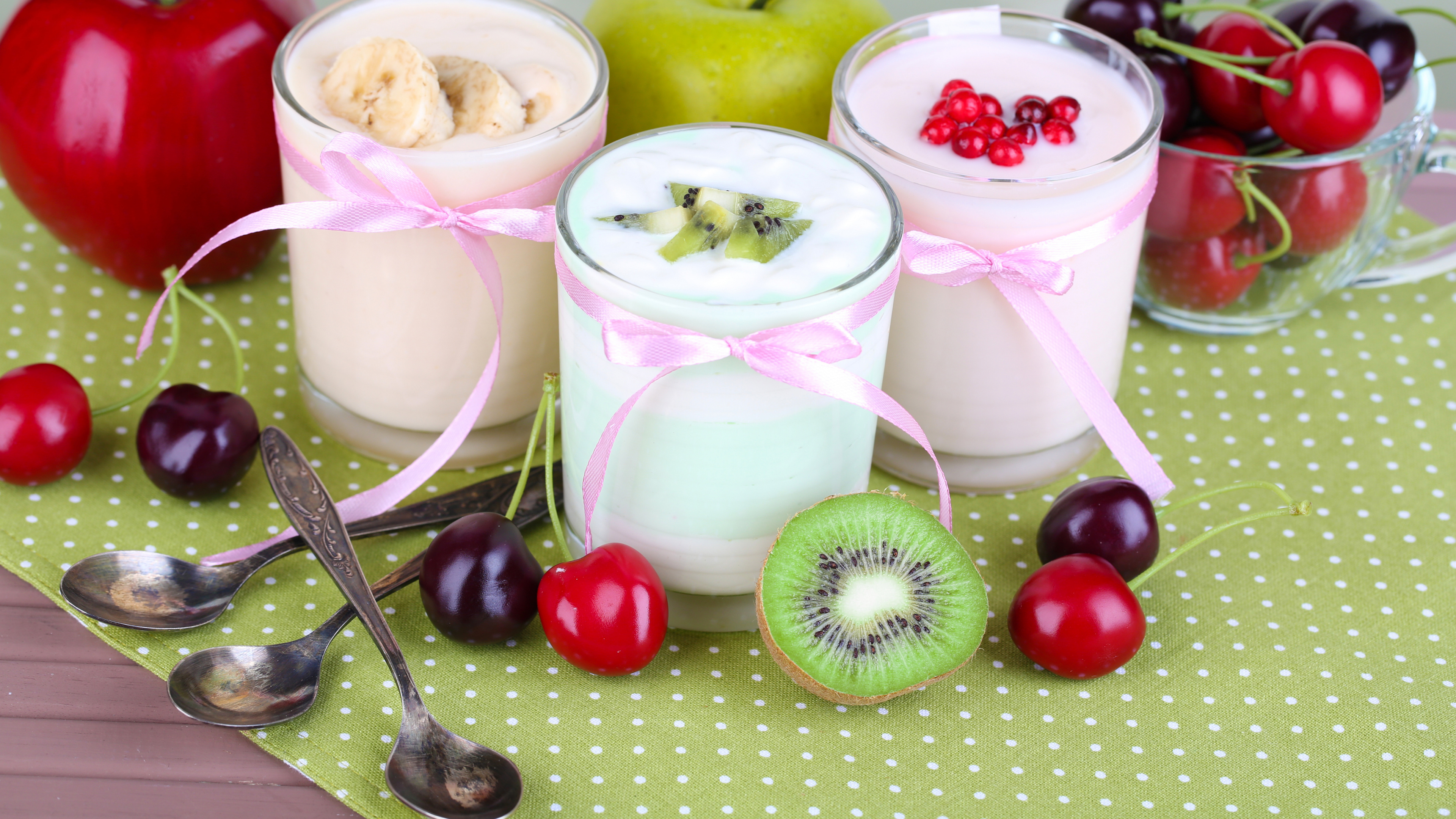 Обои молочный коктейль, сок, фрукты, пища, йогурт в разрешении 3840x2160