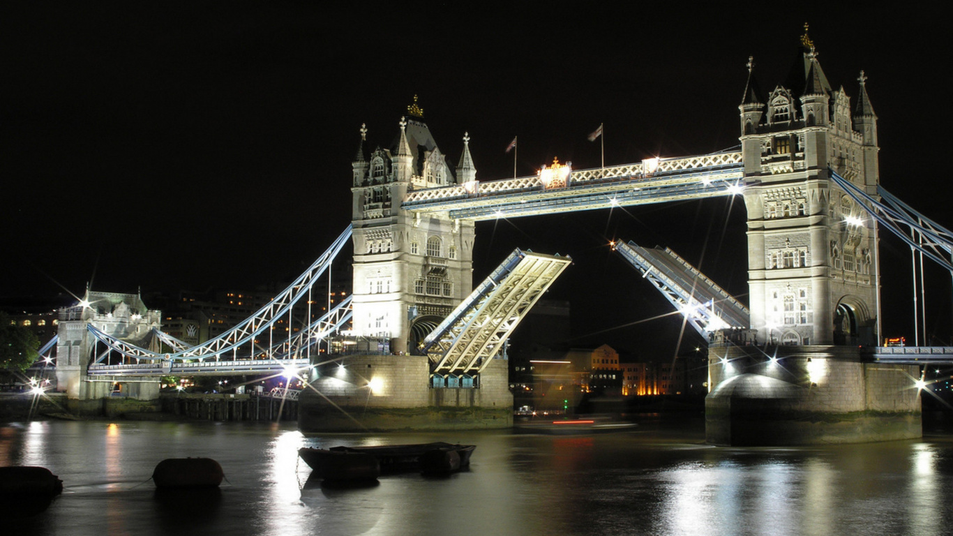 Обои тауэрский мост, лондонский мост, лондонский Тауэр, мост, ночь в разрешении 1366x768