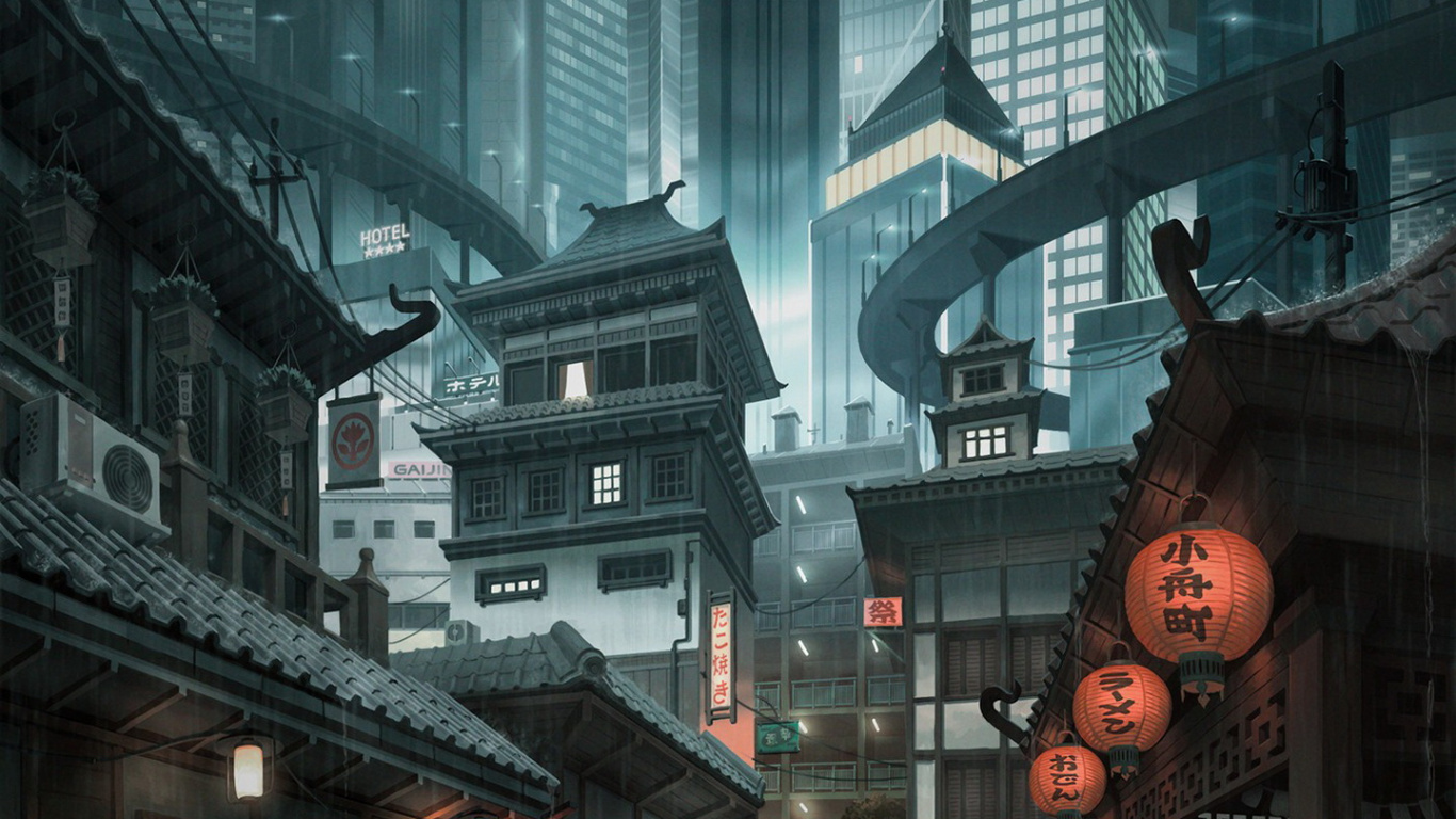 Обои tng i Nguyen Sinh sc - Нгуен тт thth, арт, здание, окно, соседство в разрешении 1366x768