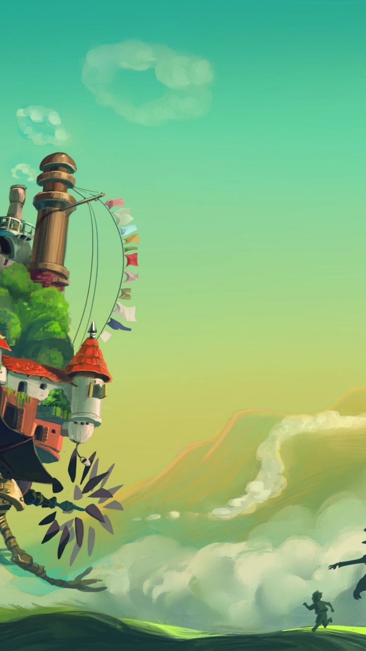 Обои Ходячий Замок, аниме, постер, плакат фильма воет движущийся замок, мир в разрешении 720x1280