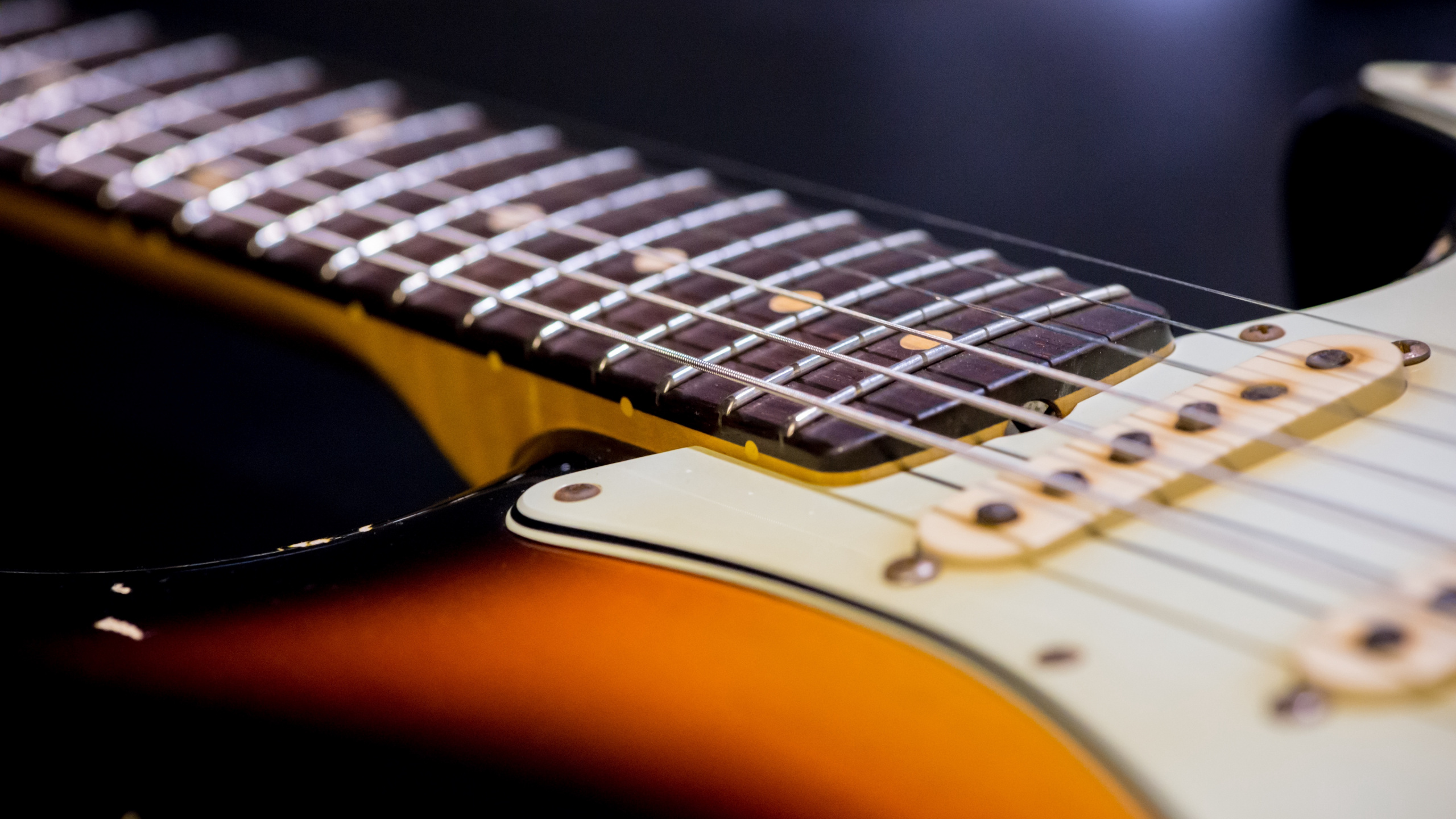 Обои электрогитара, гитара, басгитара, струнный инструмент, строка в разрешении 2560x1440