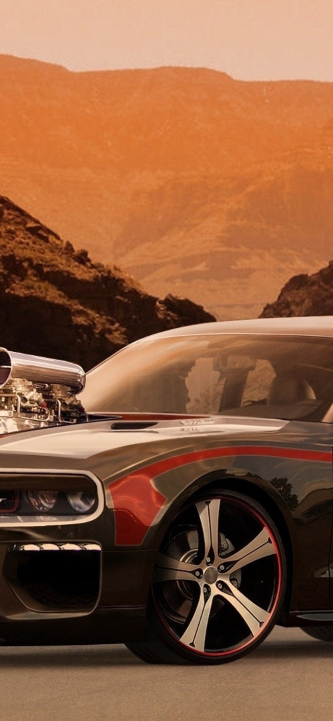 Обои мускул кар, авто, Додж Челленджер, dodge, пейзаж в разрешении 1125x2436