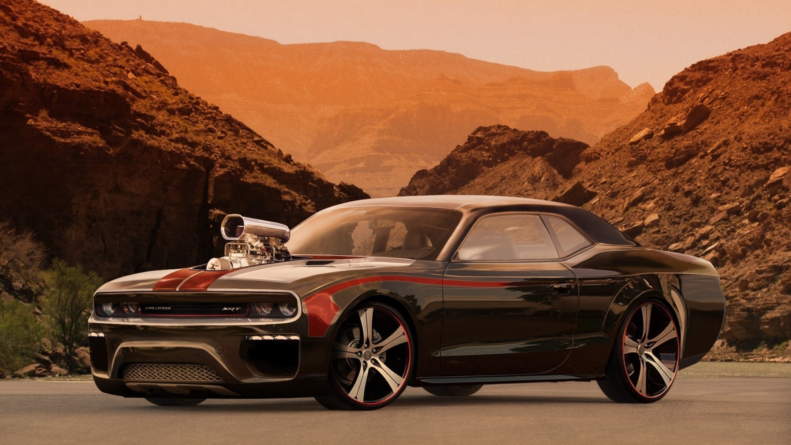 Обои мускул кар, авто, Додж Челленджер, dodge, пейзаж в разрешении 2560x1440
