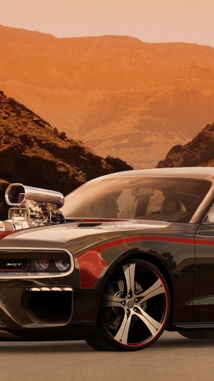 Обои мускул кар, авто, Додж Челленджер, dodge, пейзаж в разрешении 720x1280