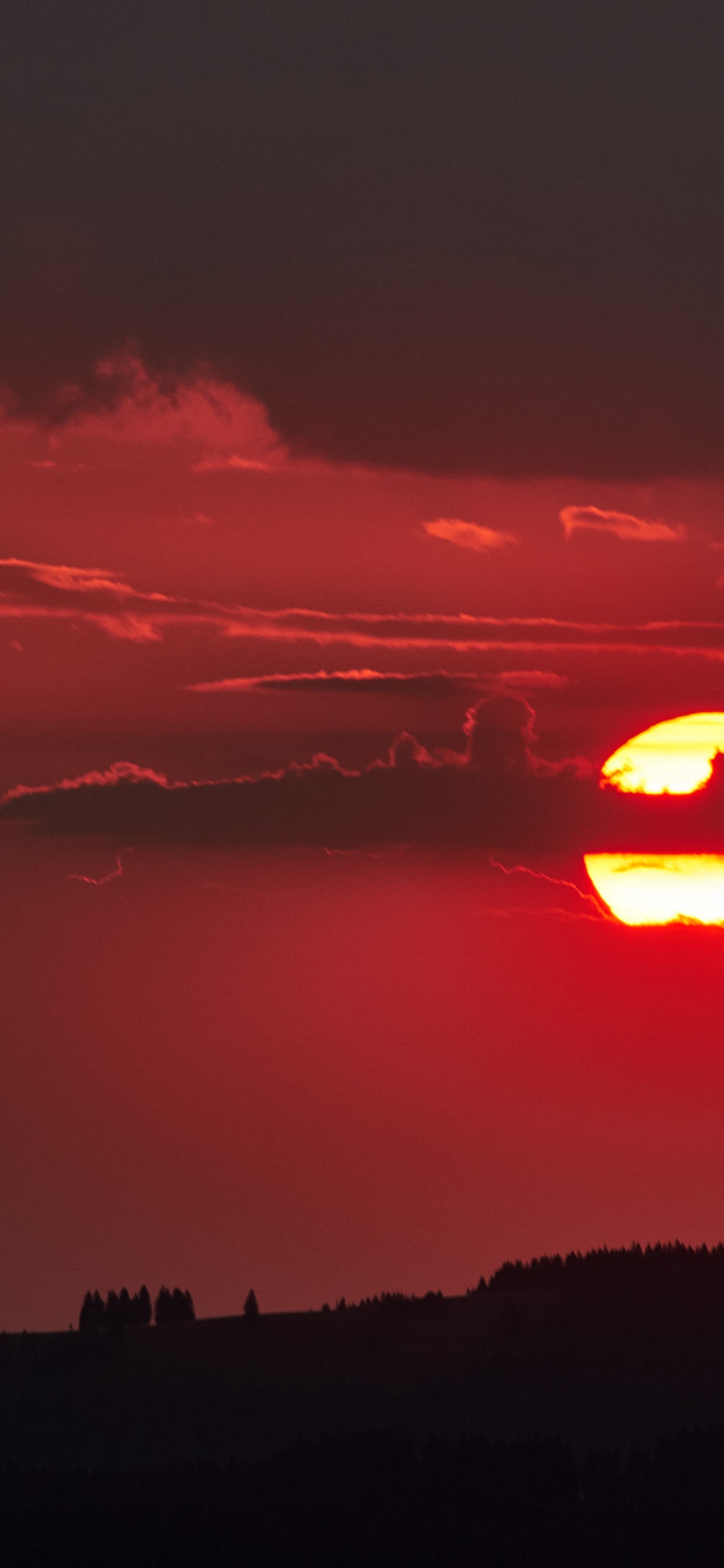 Обои восход солнца, абстракция, силуэт, красный цвет, сумрак в разрешении 1242x2688