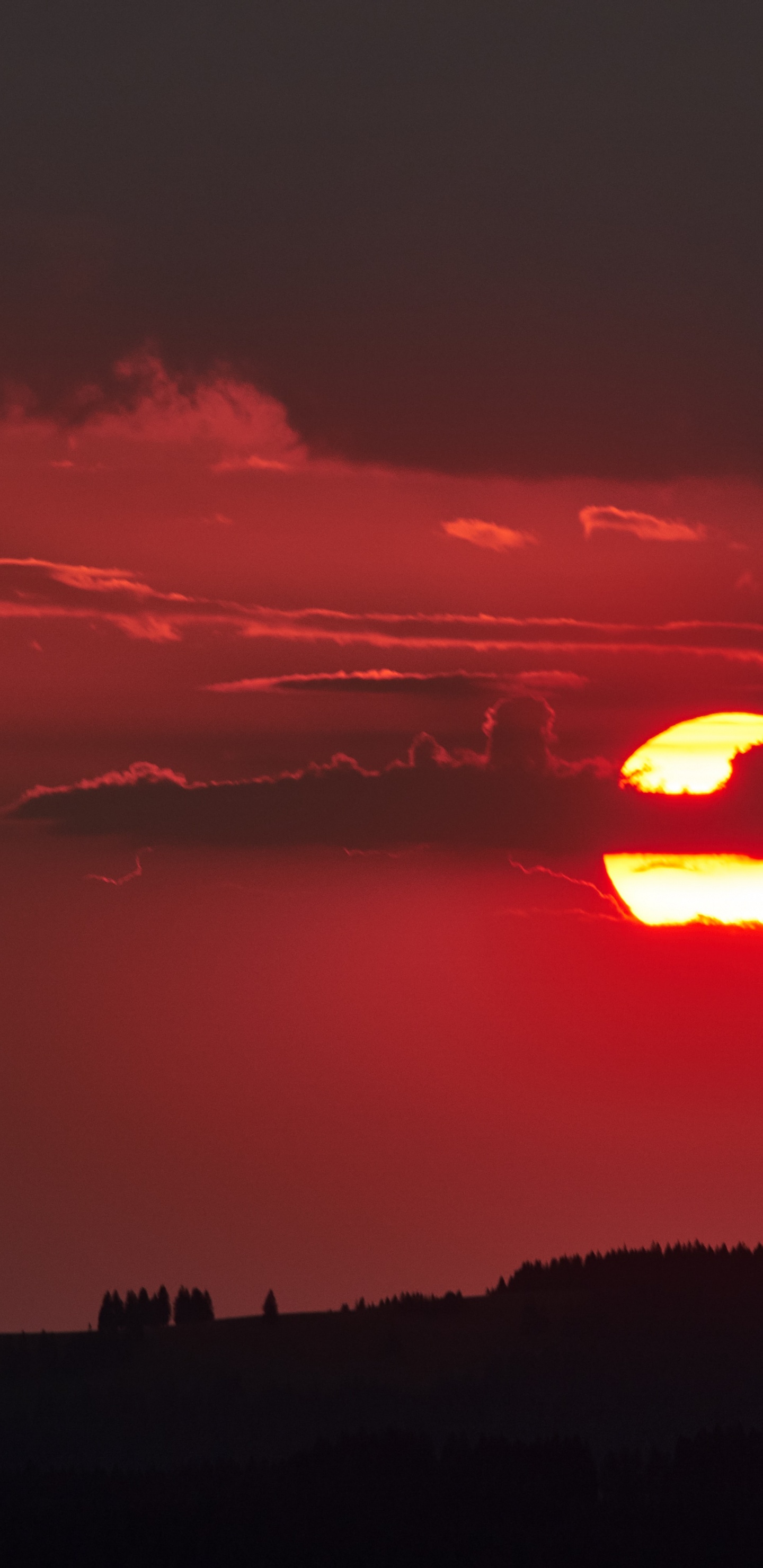 Обои восход солнца, абстракция, силуэт, красный цвет, сумрак в разрешении 1440x2960