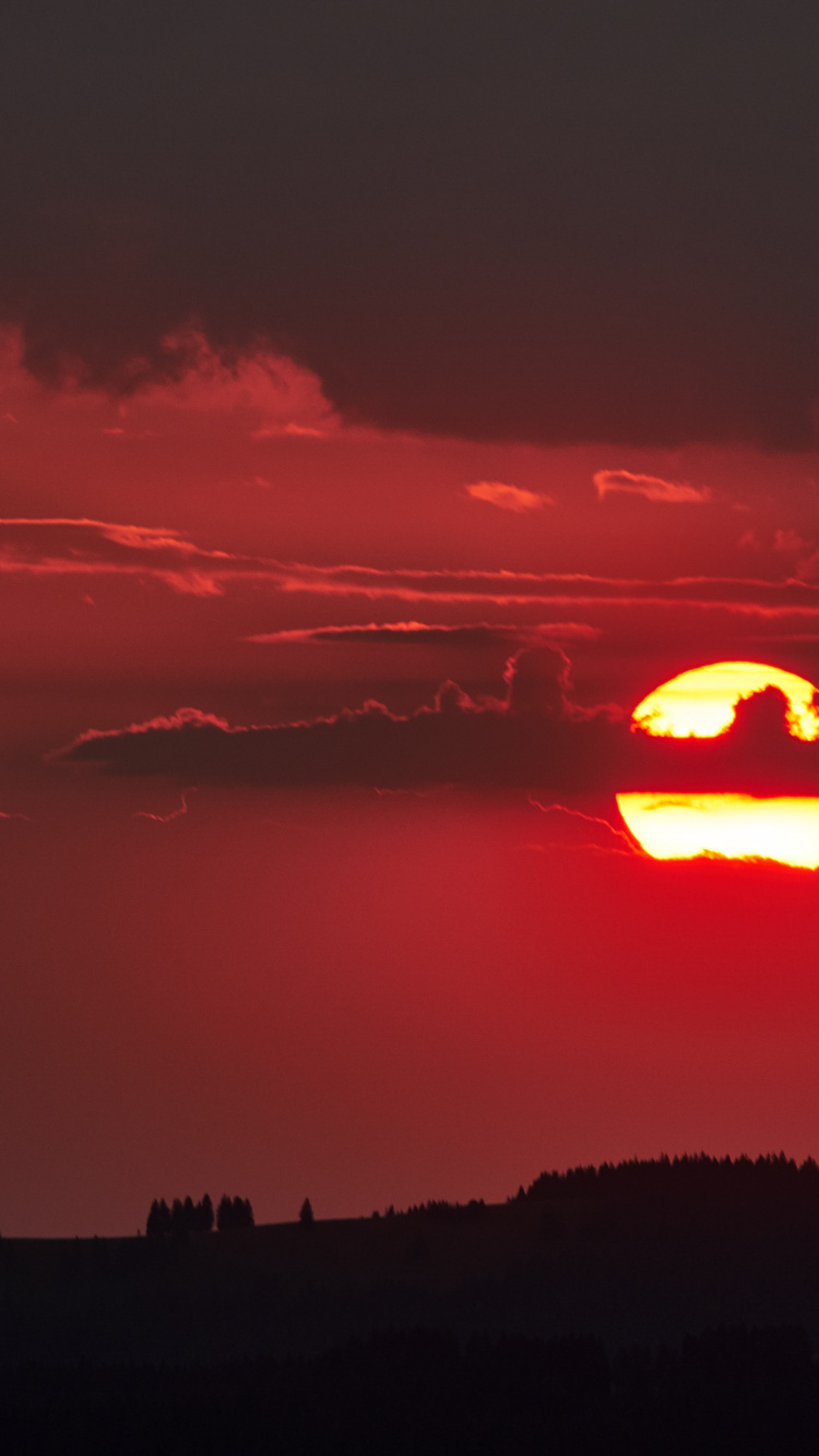 Обои восход солнца, абстракция, силуэт, красный цвет, сумрак в разрешении 750x1334