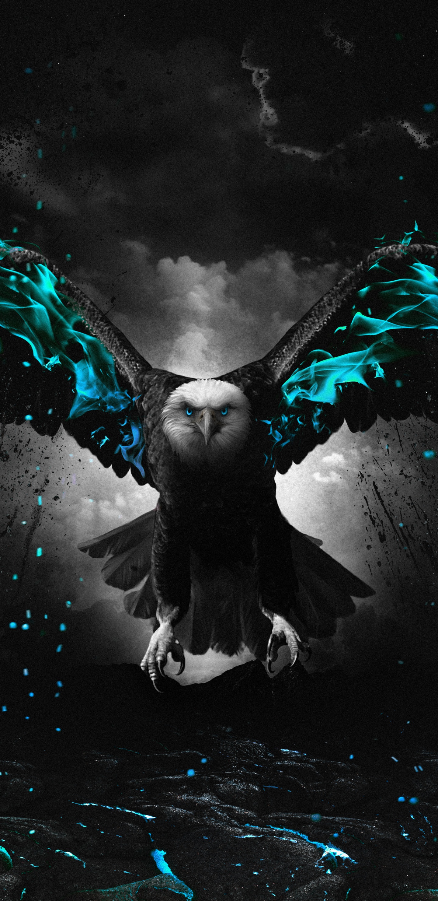 Обои темнота, графический дизайн, птица, Люди в природе, жидкий в разрешении 1440x2960