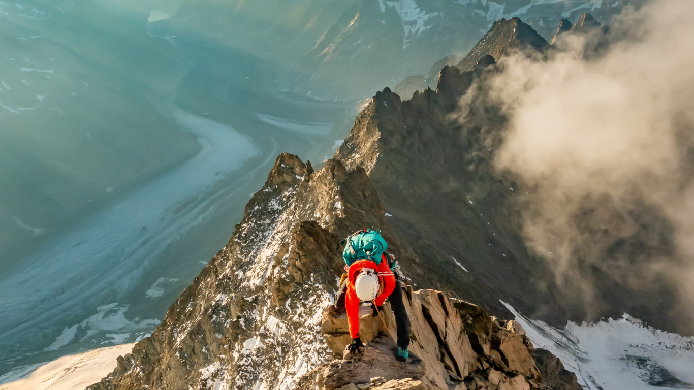Обои горное приключение, приключения, альпинизм, гора, гора Фудзи в разрешении 1366x768