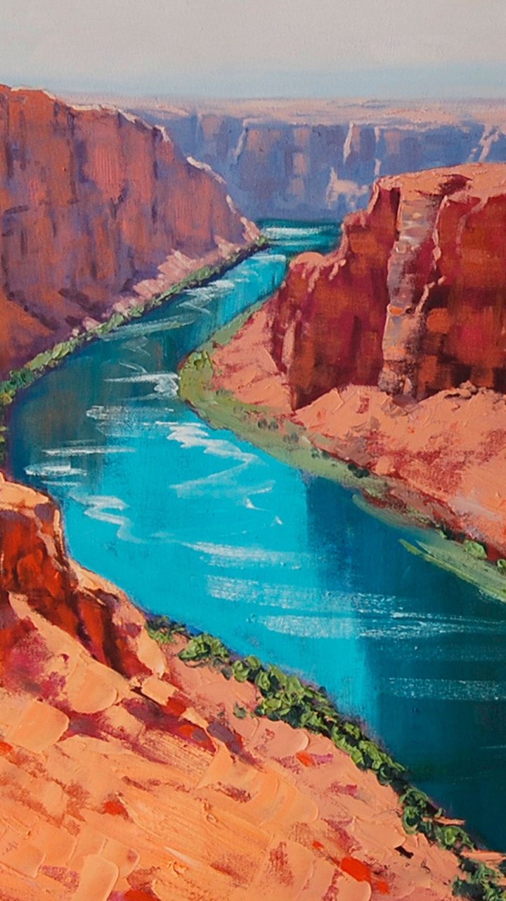 Обои каньон, рисование, живопись, арт, произведение искусства в разрешении 720x1280