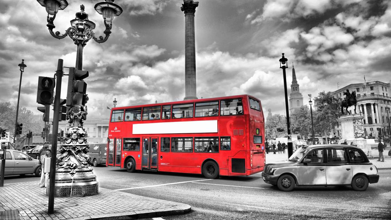 Обои автобус, транспорт, красный цвет, авто, городской район в разрешении 1366x768