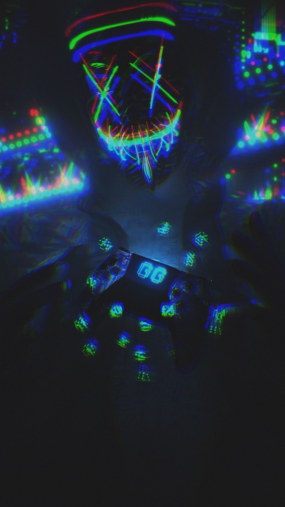 Обои Маска Неон, свет, развлечение, Визуальный эффект освещения, газ в разрешении 1080x1920