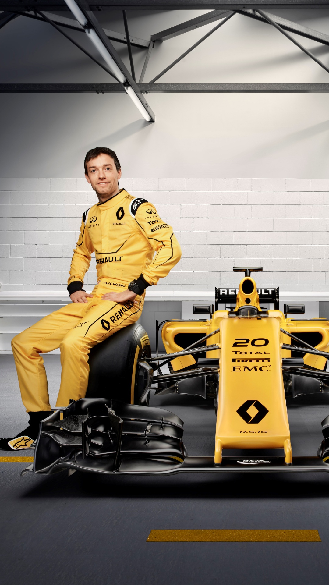 Обои 2016 Формула Один Чемпионат Мира, автогонки, Рено, желтый, команда в разрешении 1080x1920