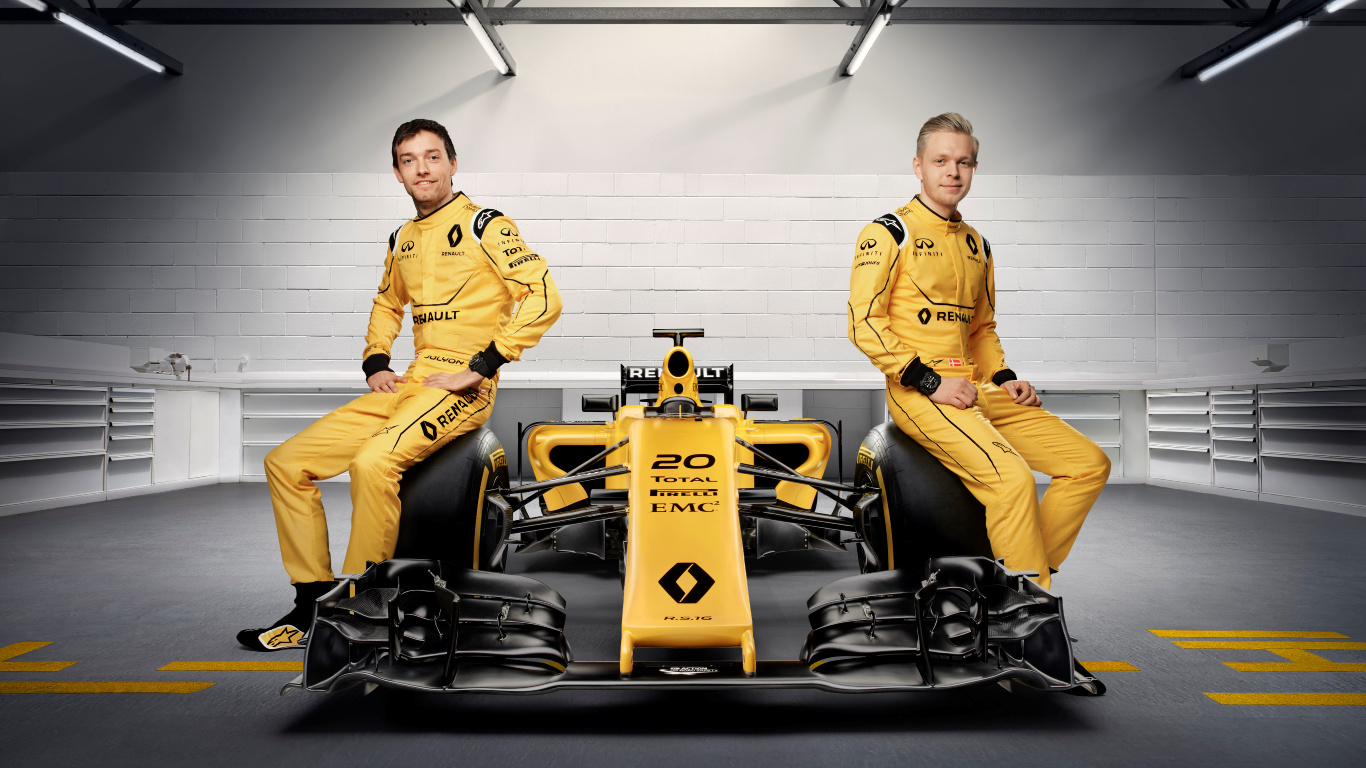 Обои 2016 Формула Один Чемпионат Мира, автогонки, Рено, желтый, команда в разрешении 1366x768
