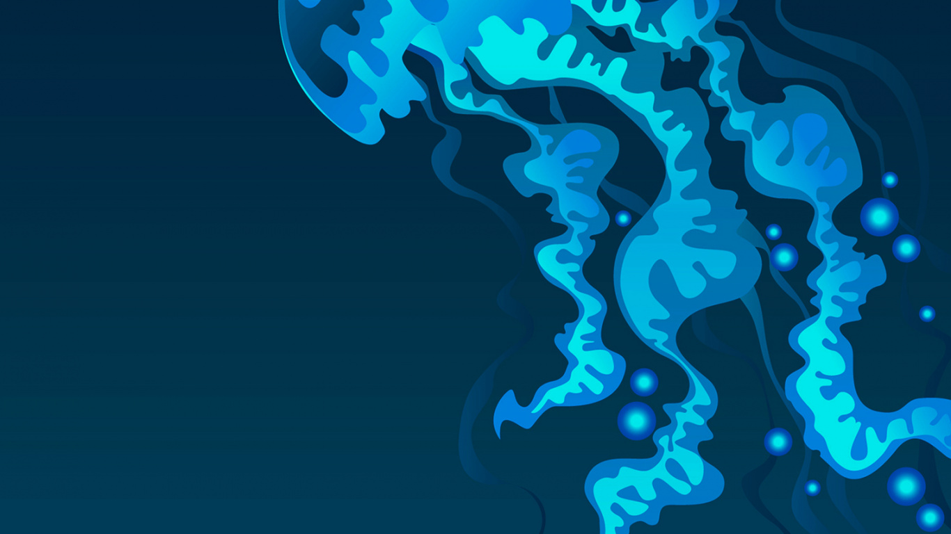 Обои Медуза, cnidaria, голубая медуза, планктон, вектор в разрешении 1366x768