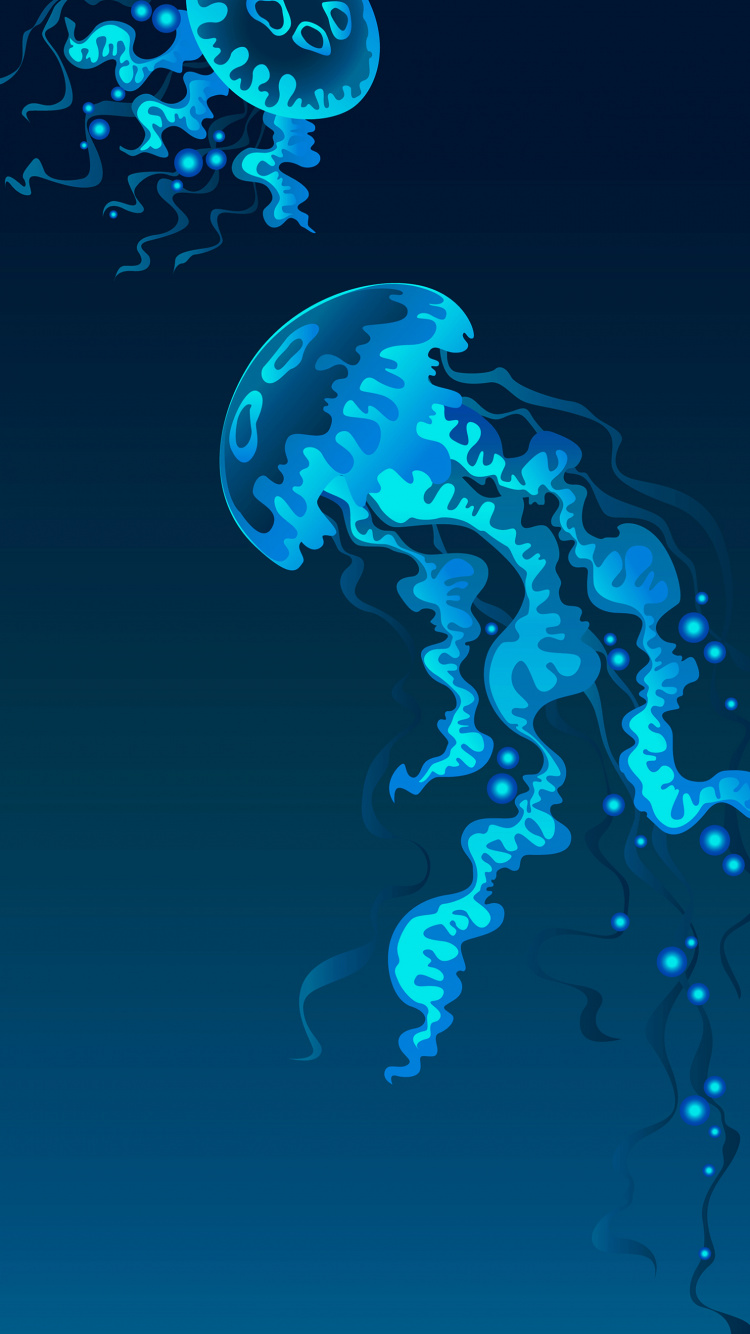 Обои Медуза, cnidaria, голубая медуза, планктон, вектор в разрешении 750x1334