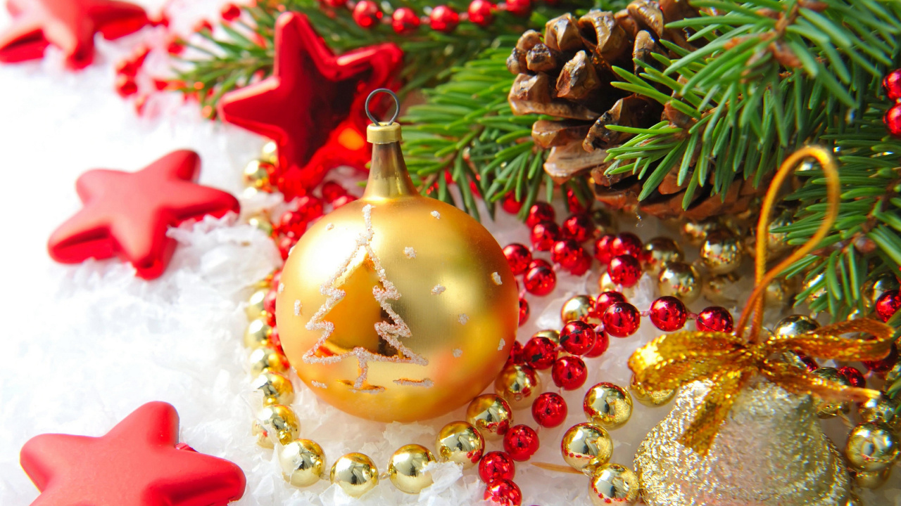 Обои Рождественский день, Новый год, елка, праздник, Рождественские украшения в разрешении 1280x720