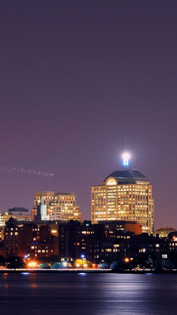 Обои Бостон, линия горизонта, городской пейзаж, город, ночь в разрешении 720x1280