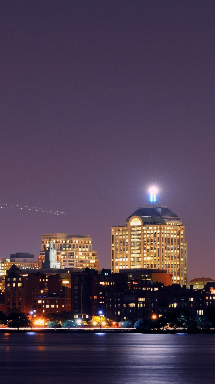 Обои Бостон, линия горизонта, городской пейзаж, город, ночь в разрешении 750x1334