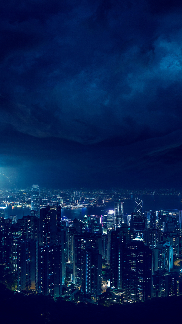 Обои Гроза, буря, синий, городской пейзаж, облако в разрешении 750x1334