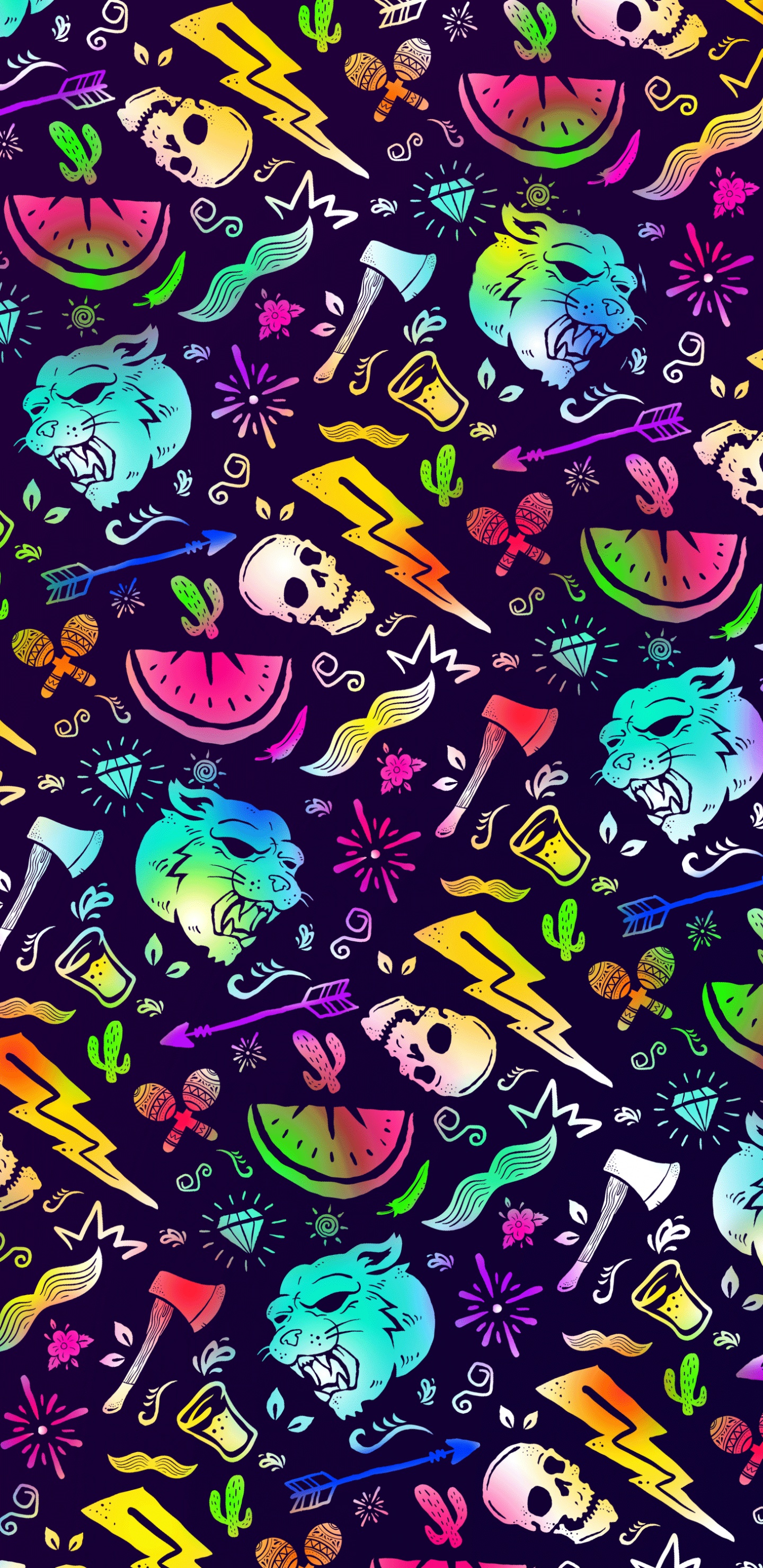 Обои узор, арт, живопись, круг, электрик в разрешении 1440x2960