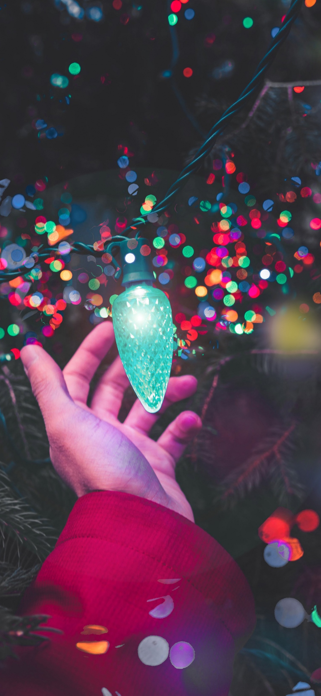 Обои Рождественские огни, Рождественский день, Рождественские украшения, елка, свет в разрешении 1125x2436