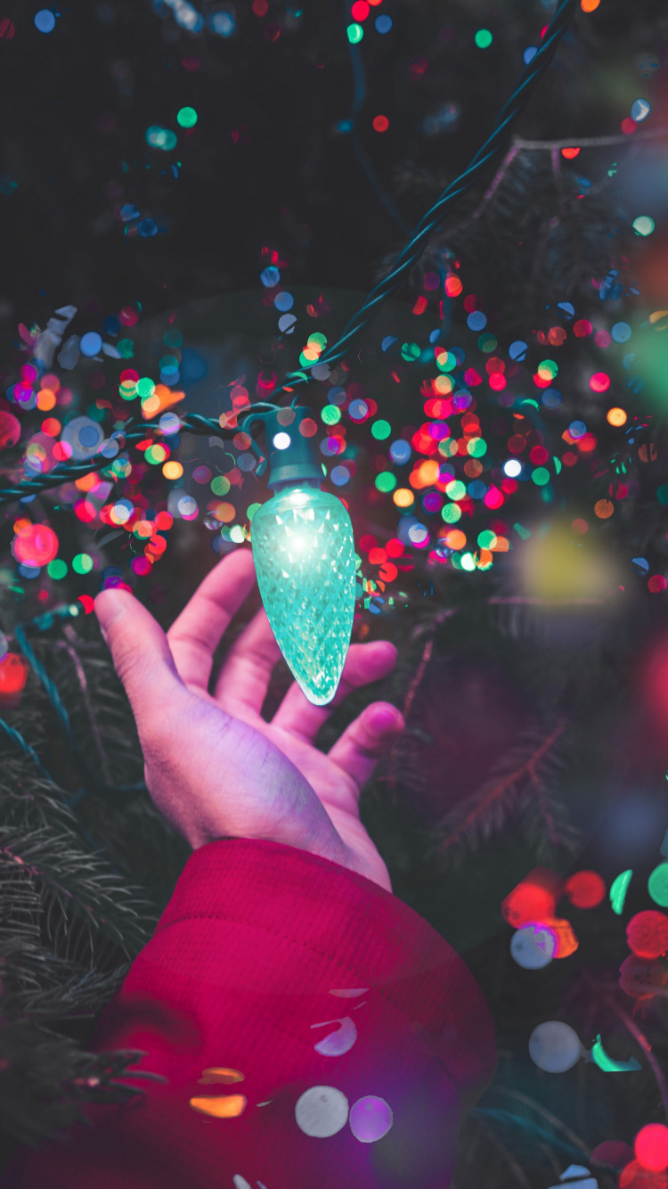 Обои Рождественские огни, Рождественский день, Рождественские украшения, елка, свет в разрешении 750x1334