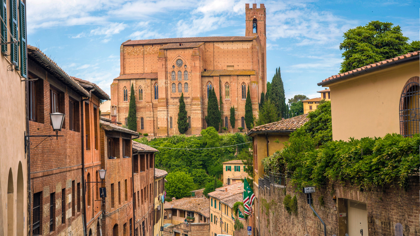 Обои базилика Сан-Доменико, Санджиминьяно, базилика, здание, городок в разрешении 1366x768