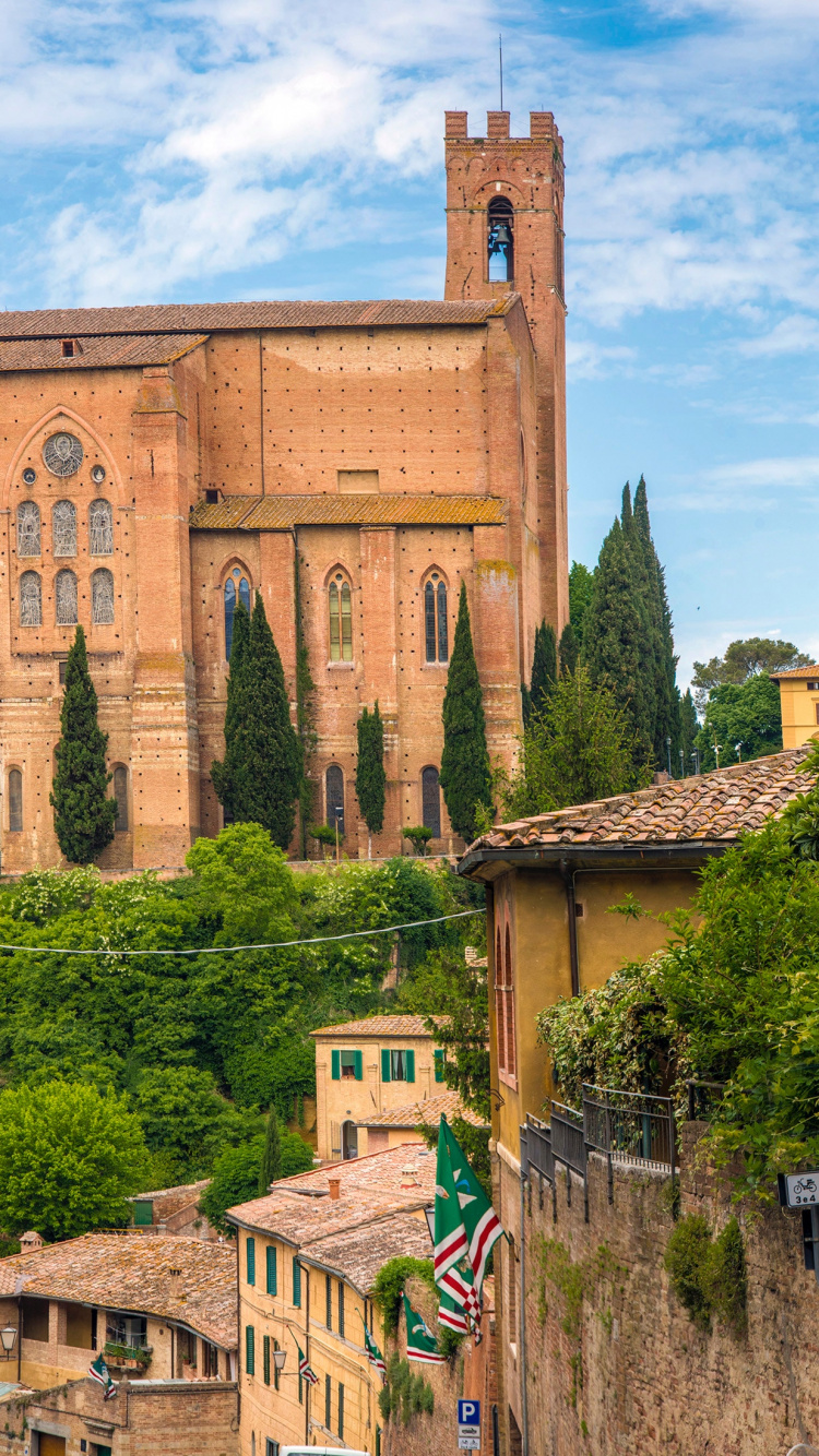 Обои базилика Сан-Доменико, Санджиминьяно, базилика, здание, городок в разрешении 750x1334