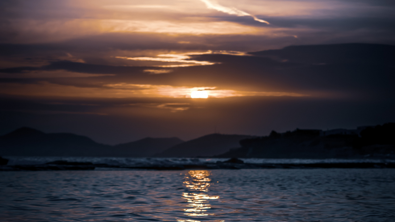 Обои горизонт, вода, море, закат, океан в разрешении 1280x720