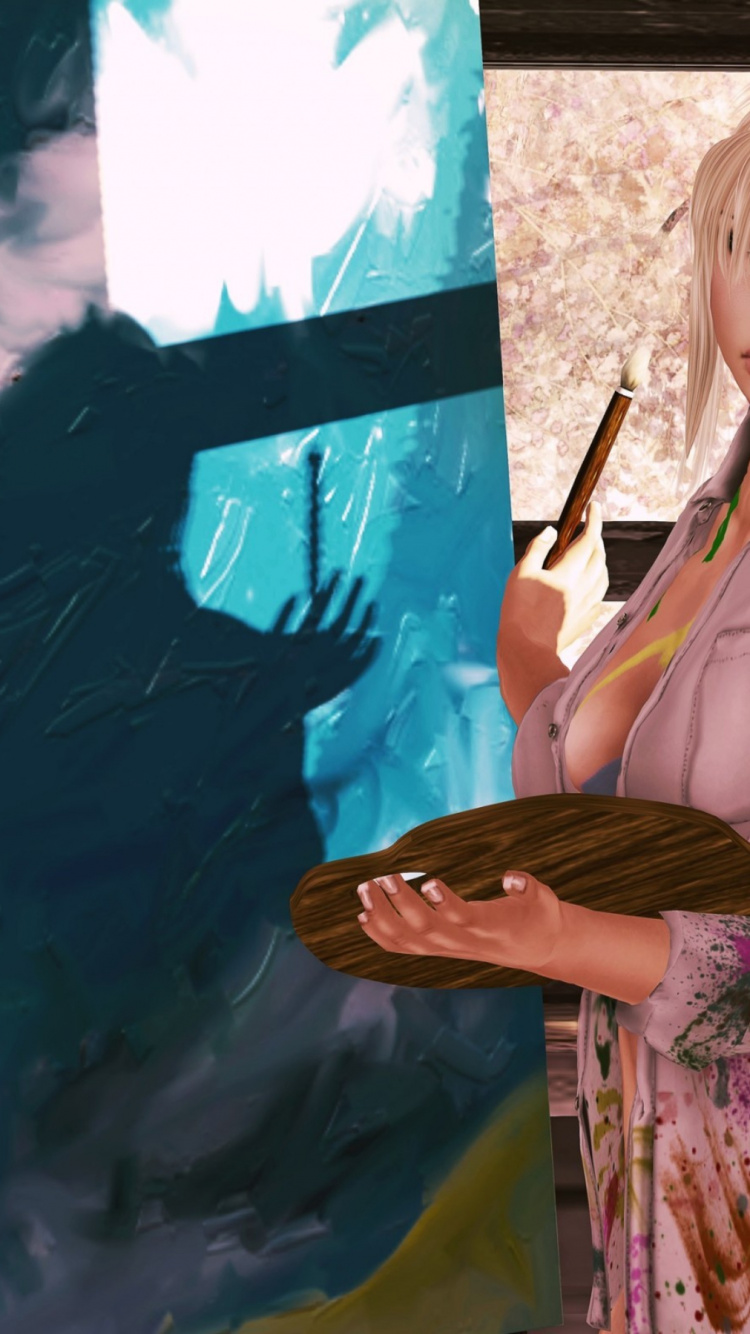 Обои мольберт, рисование, прическа, мультфильм, дизайн одежды в разрешении 750x1334