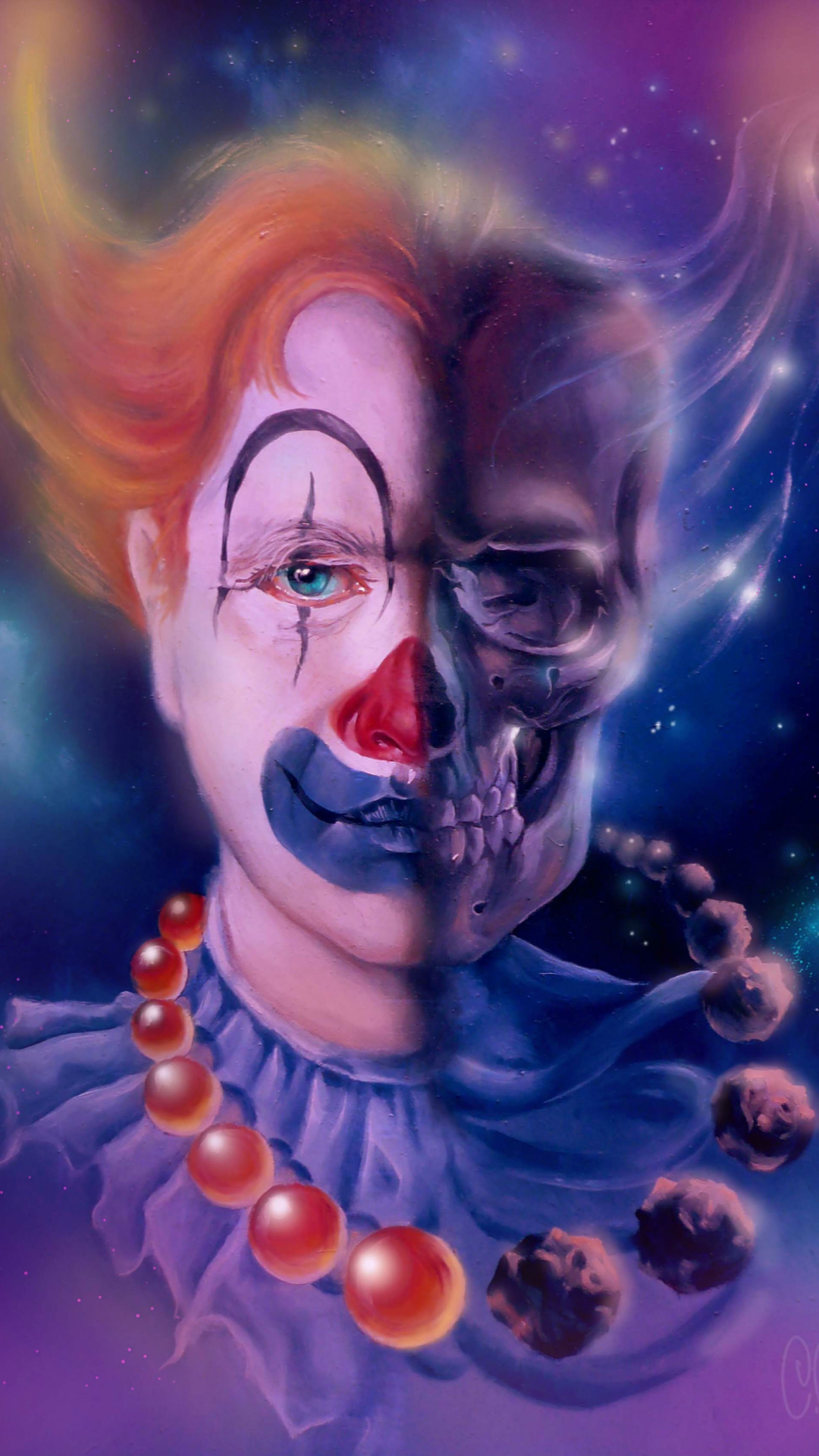 Обои женщина, мелочь, живопись, клоун, иллюстрация в разрешении 1080x1920