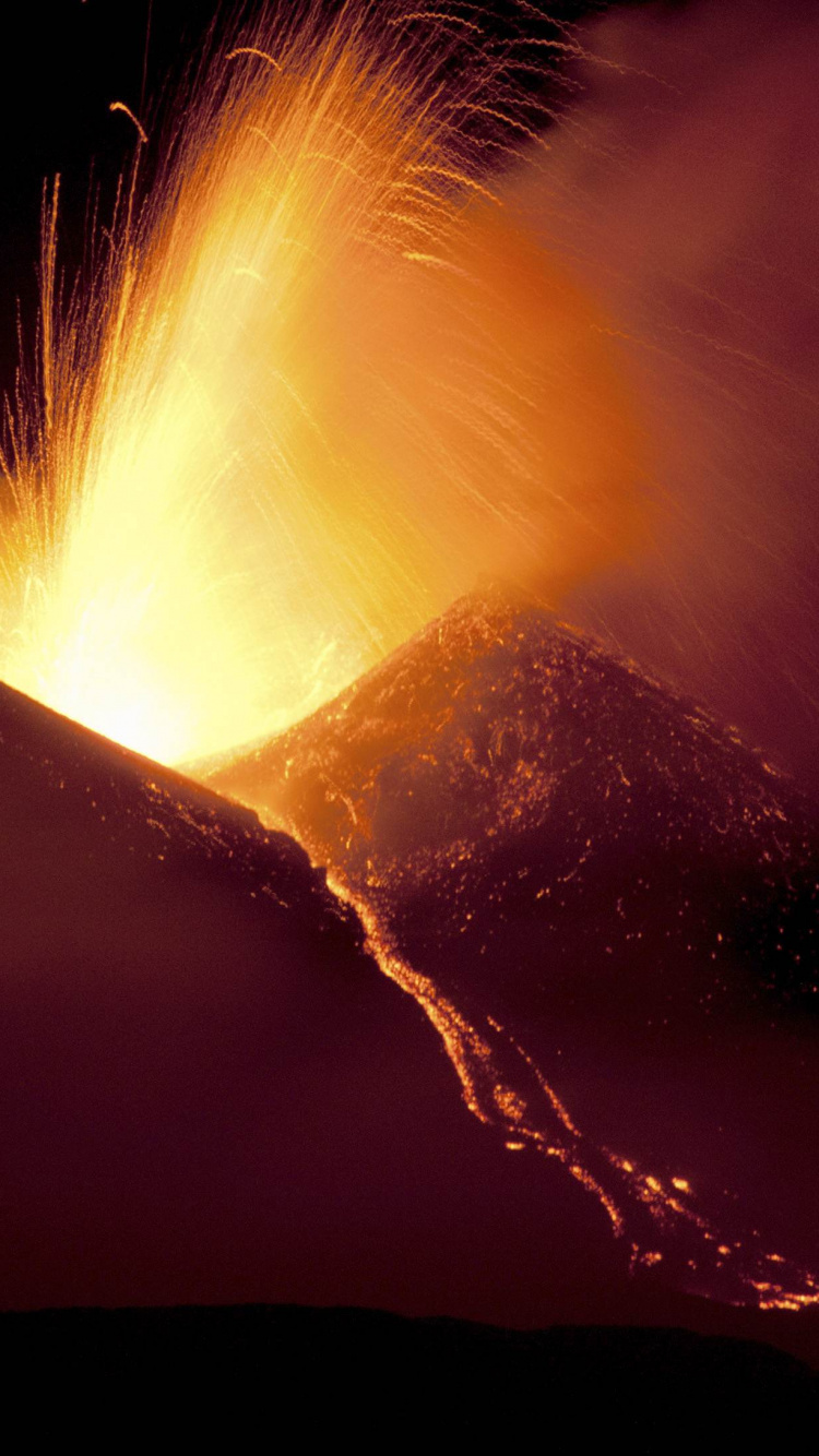 Обои типы вулканических извержений, Этна, вулкан, лава, земля в разрешении 750x1334