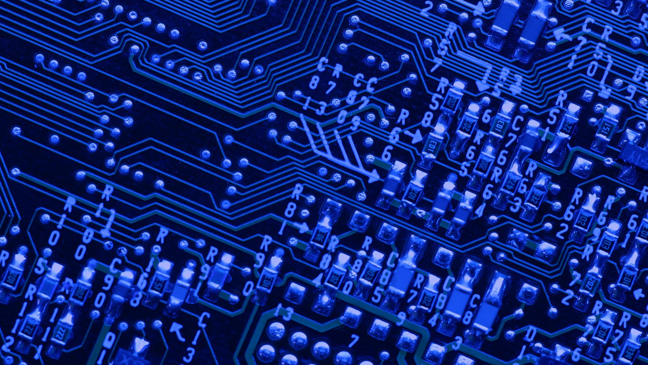 Обои электронная схема, электроника, печатная плата, синий, электронная техника в разрешении 1280x720
