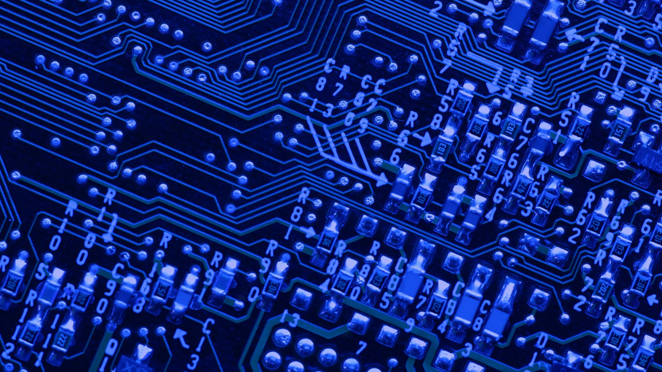 Обои электронная схема, электроника, печатная плата, синий, электронная техника в разрешении 1366x768